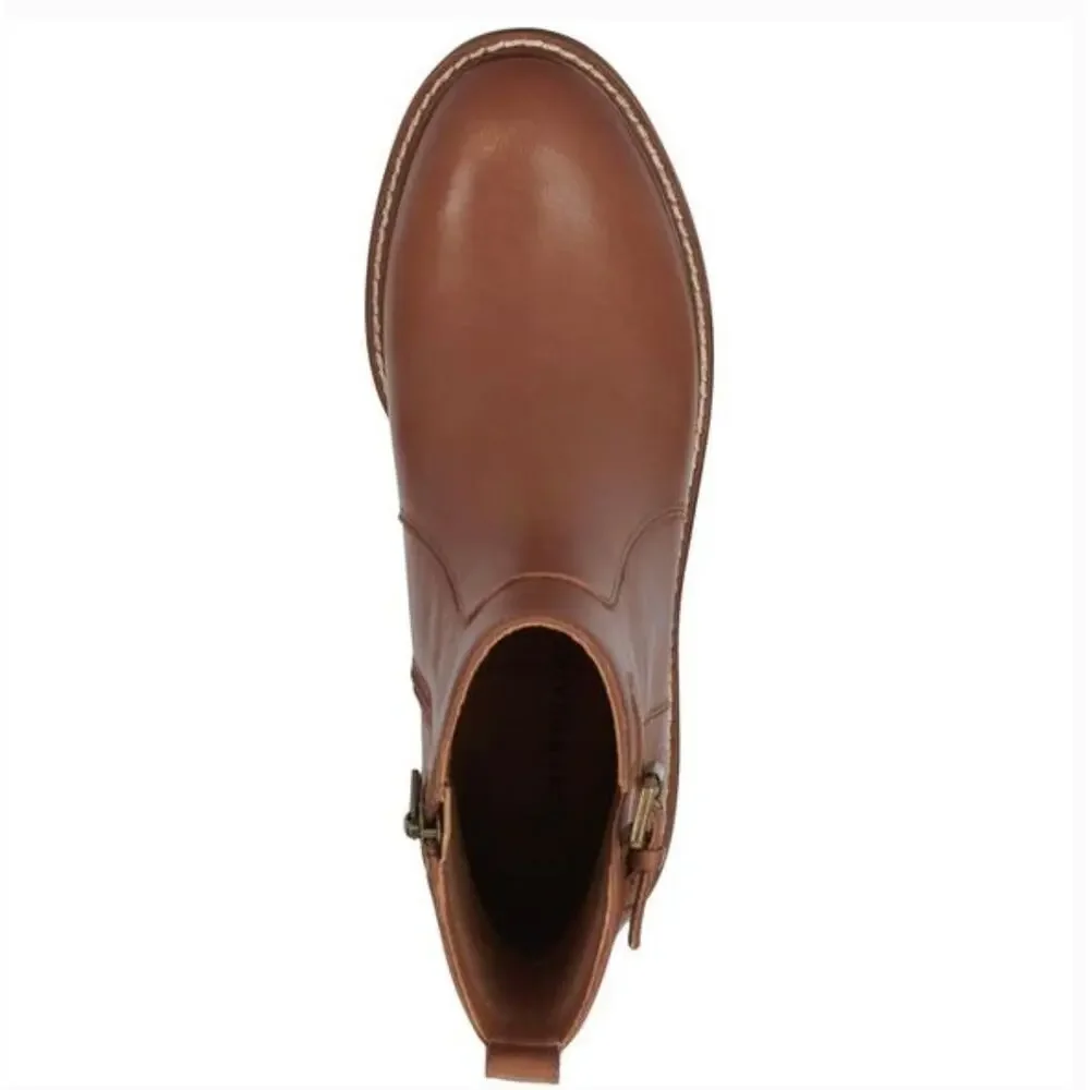 Lucky Brand Quendy Leather Boots 9.5 NWT Tan Brown Ankle Booties Buckle Western